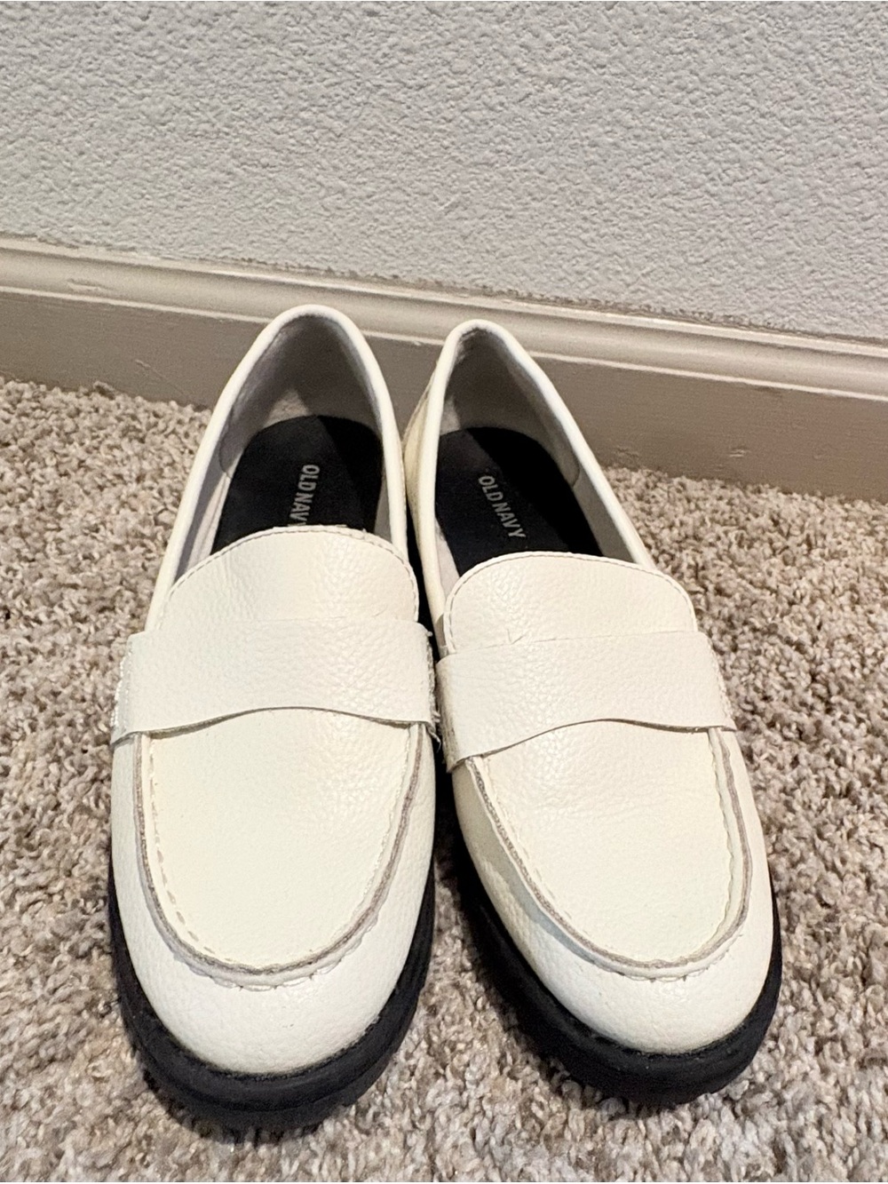 Old Navy White Penny Loafers with Black Lug Sole